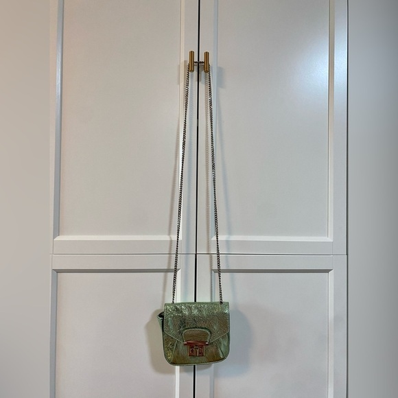 A. Bellucci | Genuine Green Metallic Leather Small Crossbody bag Purse - Picture 3 of 8